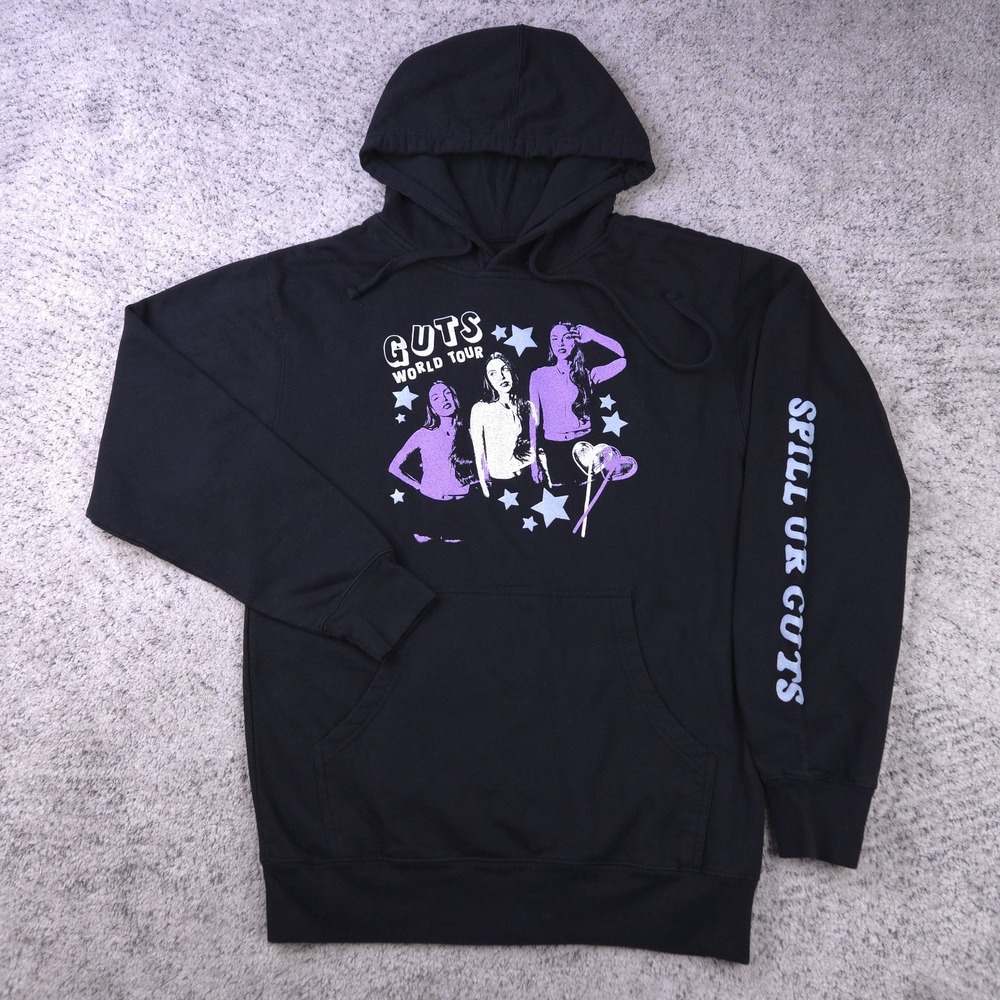 Olivia Rodrigo Hoodie Size Medium Sweatshirt Guts Tour Concert Band Fleece Black